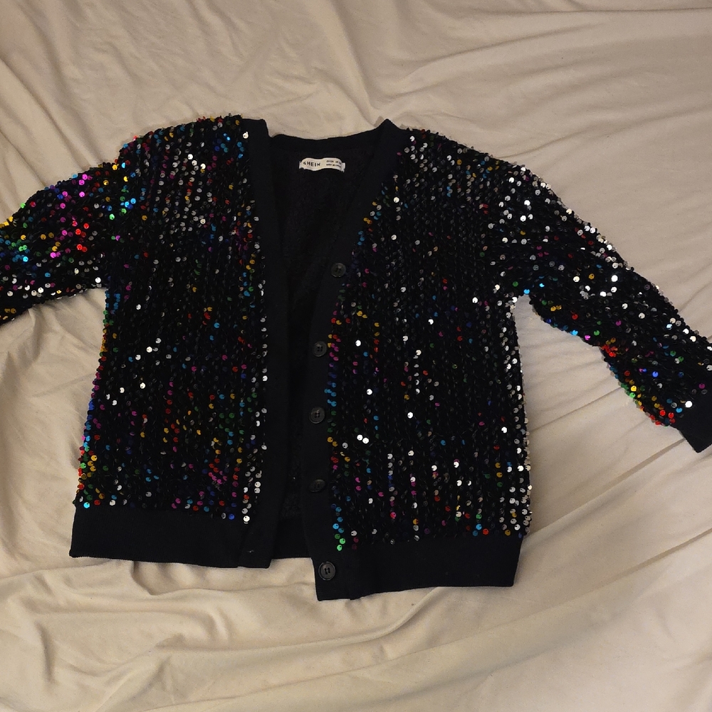 SHEIN Black Sequin Jacket Glamorous Evening Wear